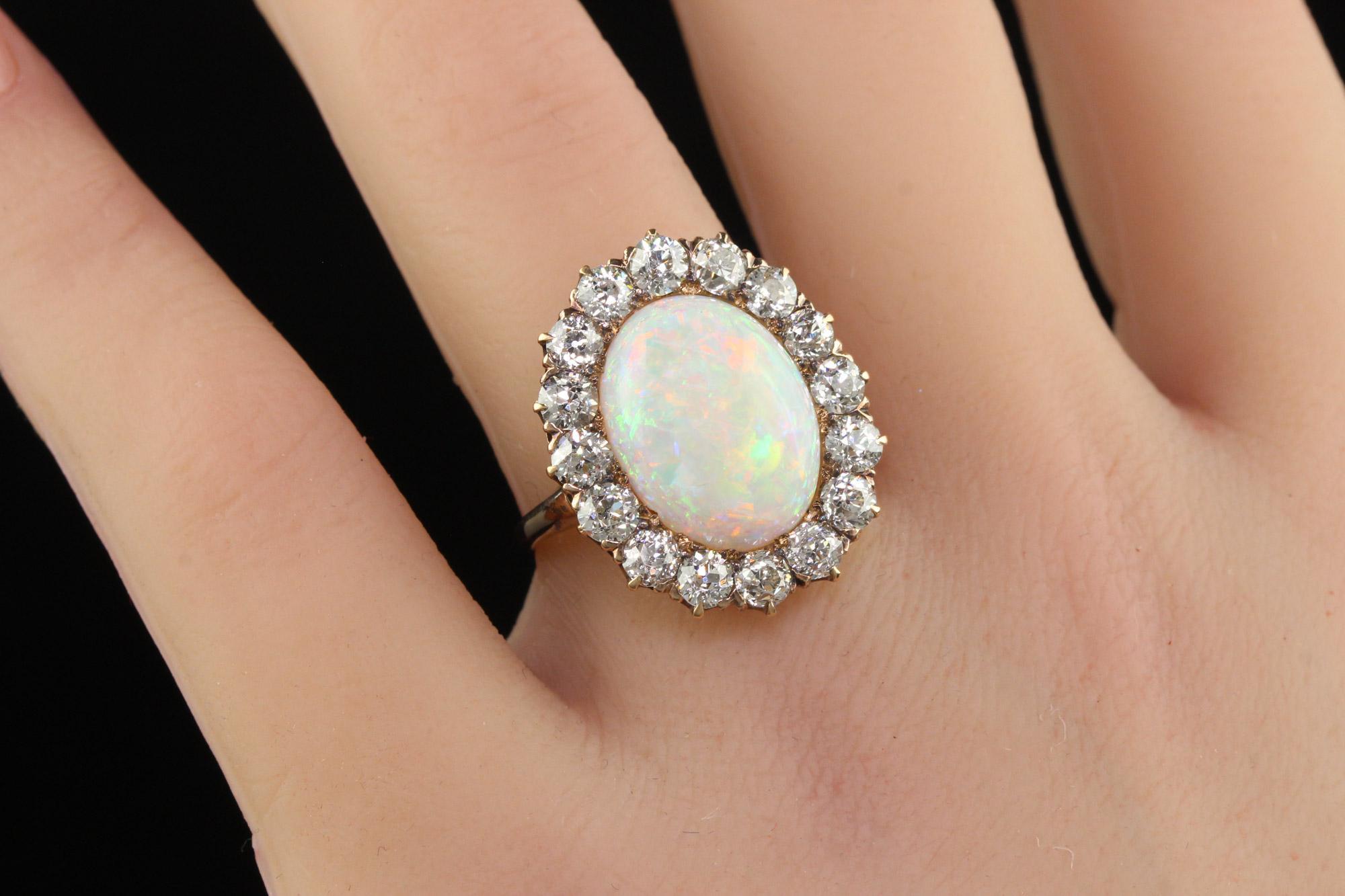 Antique Victorian 14K Yellow Gold Old Mine Diamond and Opal Cocktail Ring 4