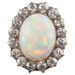 Antique Victorian 14K Yellow Gold Old Mine Diamond and Opal Cocktail Ring
