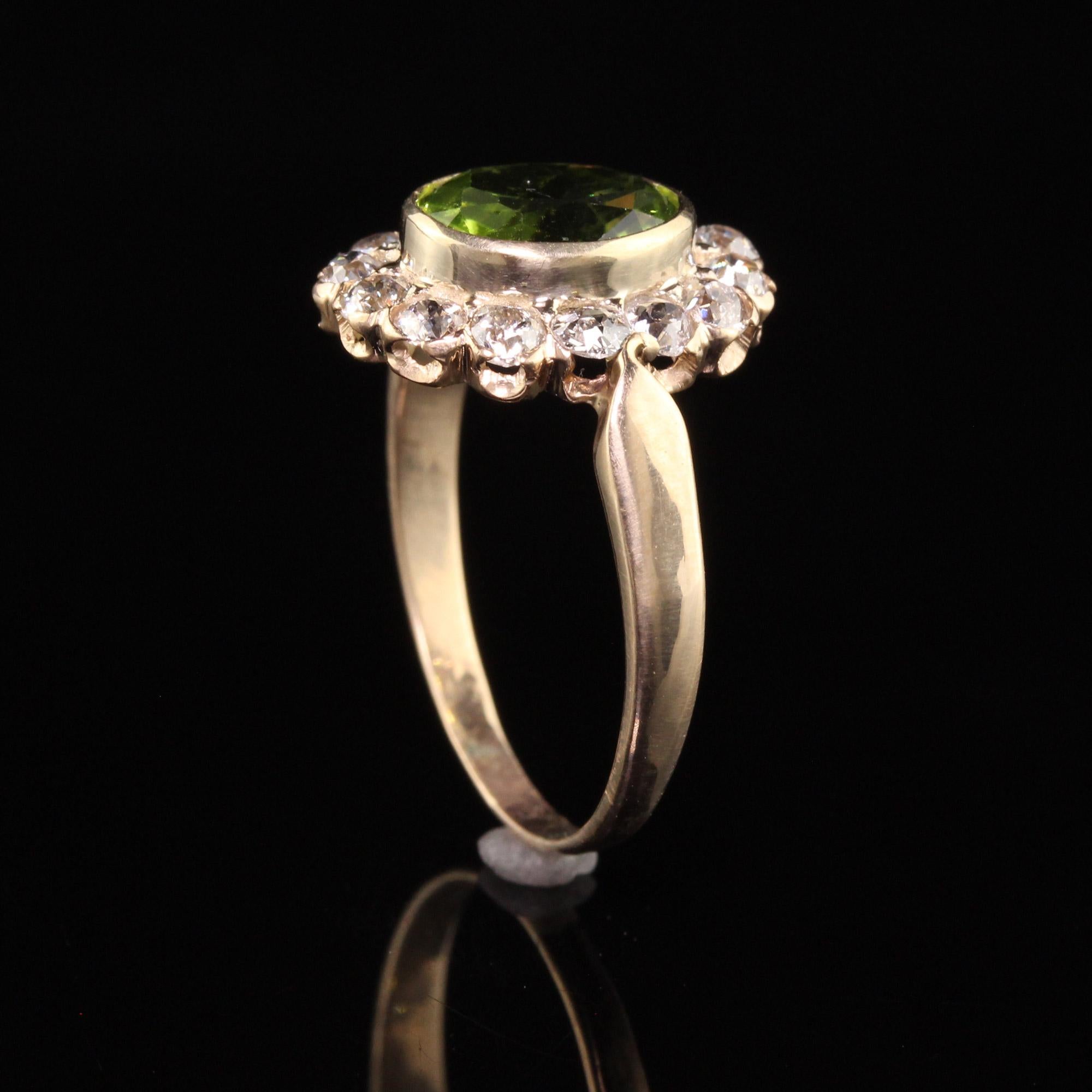 Old Mine Cut Antique Victorian 14K Yellow Gold Old Mine Diamond and Peridot Ring