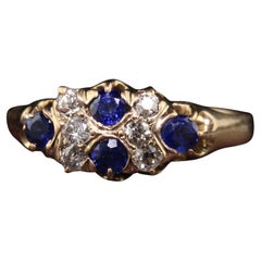 Antique Victorian 14K Yellow Gold Old Mine Diamond and Sapphire Cluster Ring