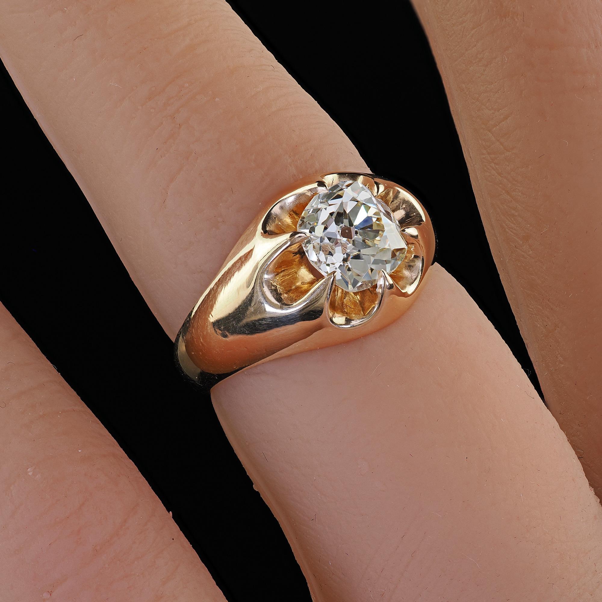 Antiguo Anillo de Compromiso Victoriano de Oro Amarillo de 14 K con Diamantes Belcher de Mina Antigua - GIA en venta 6