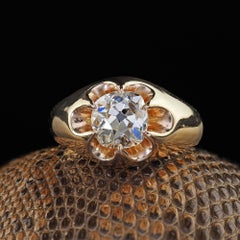 Antique Victorian 14K Yellow Gold Old Mine Diamond Belcher Engagement Ring - GIA