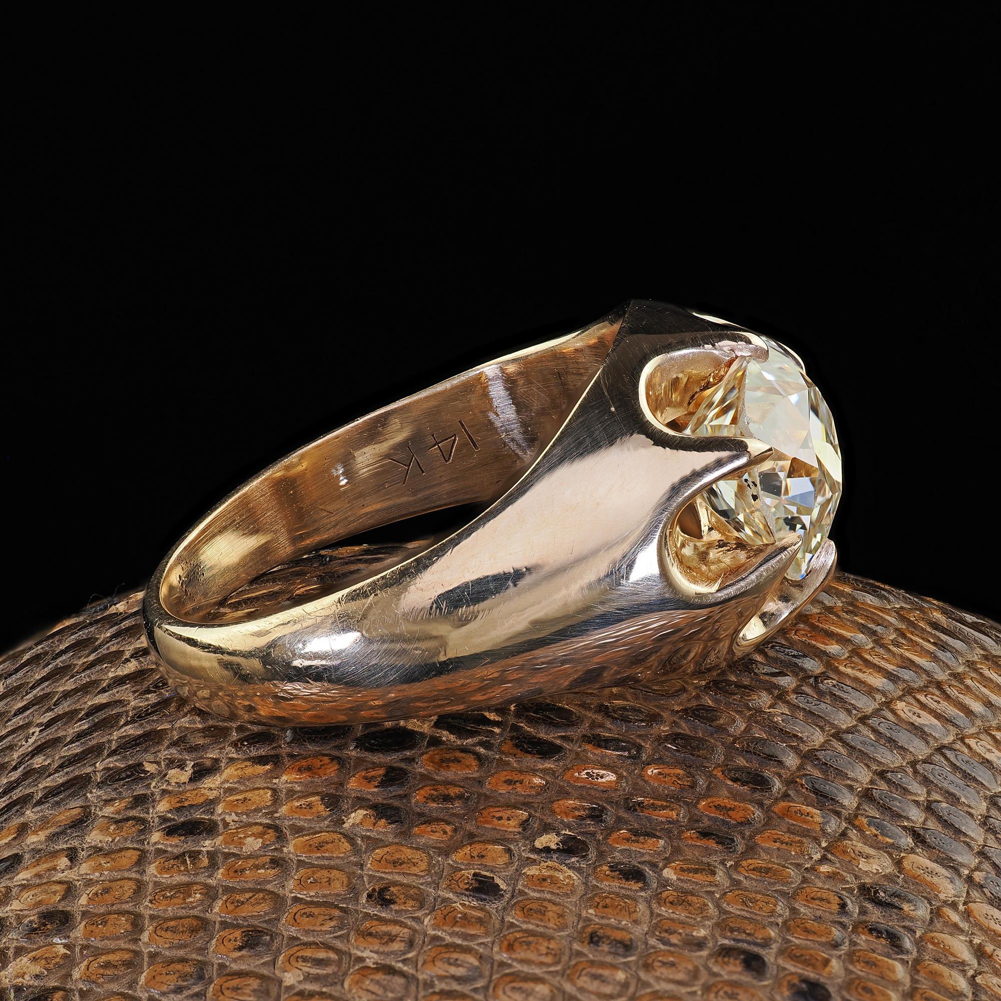 Antiguo Anillo de Compromiso Victoriano de Oro Amarillo de 14 K con Diamantes Belcher de Mina Antigua - GIA en Bueno estado para la venta en Great Neck, NY