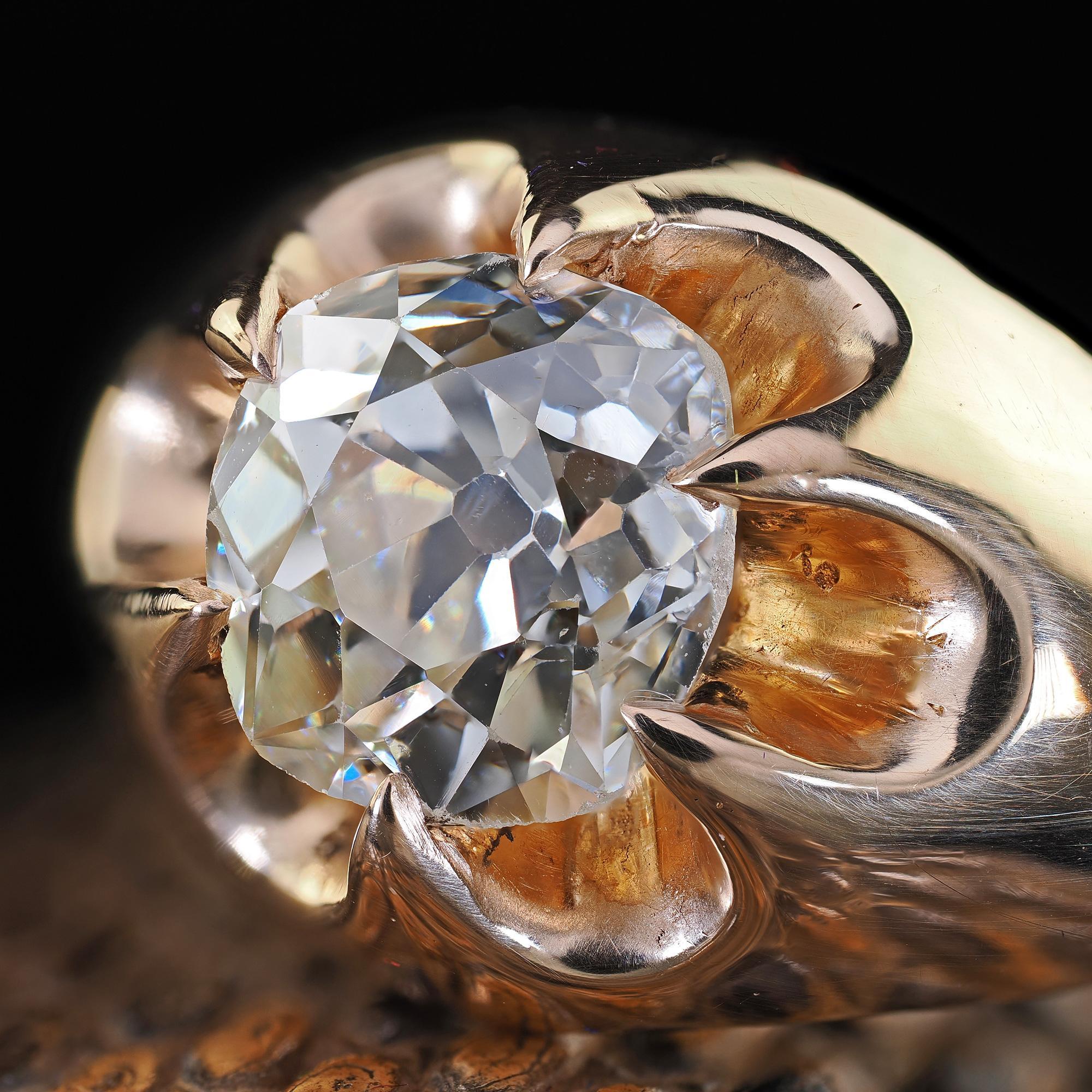Antiguo Anillo de Compromiso Victoriano de Oro Amarillo de 14 K con Diamantes Belcher de Mina Antigua - GIA en venta 2