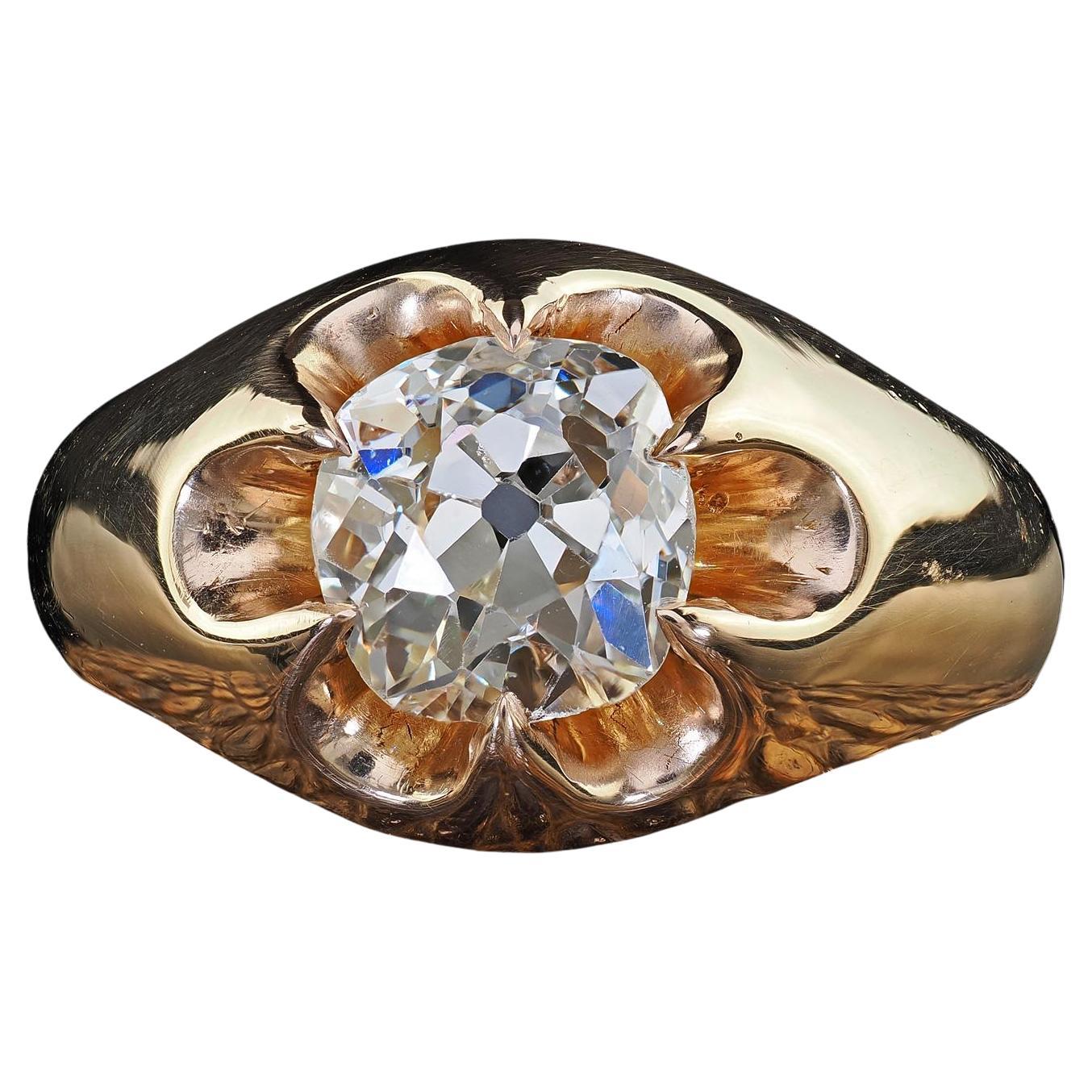 Antique Victorian 14K Yellow Gold Old Mine Diamond Belcher Engagement Ring - GIA