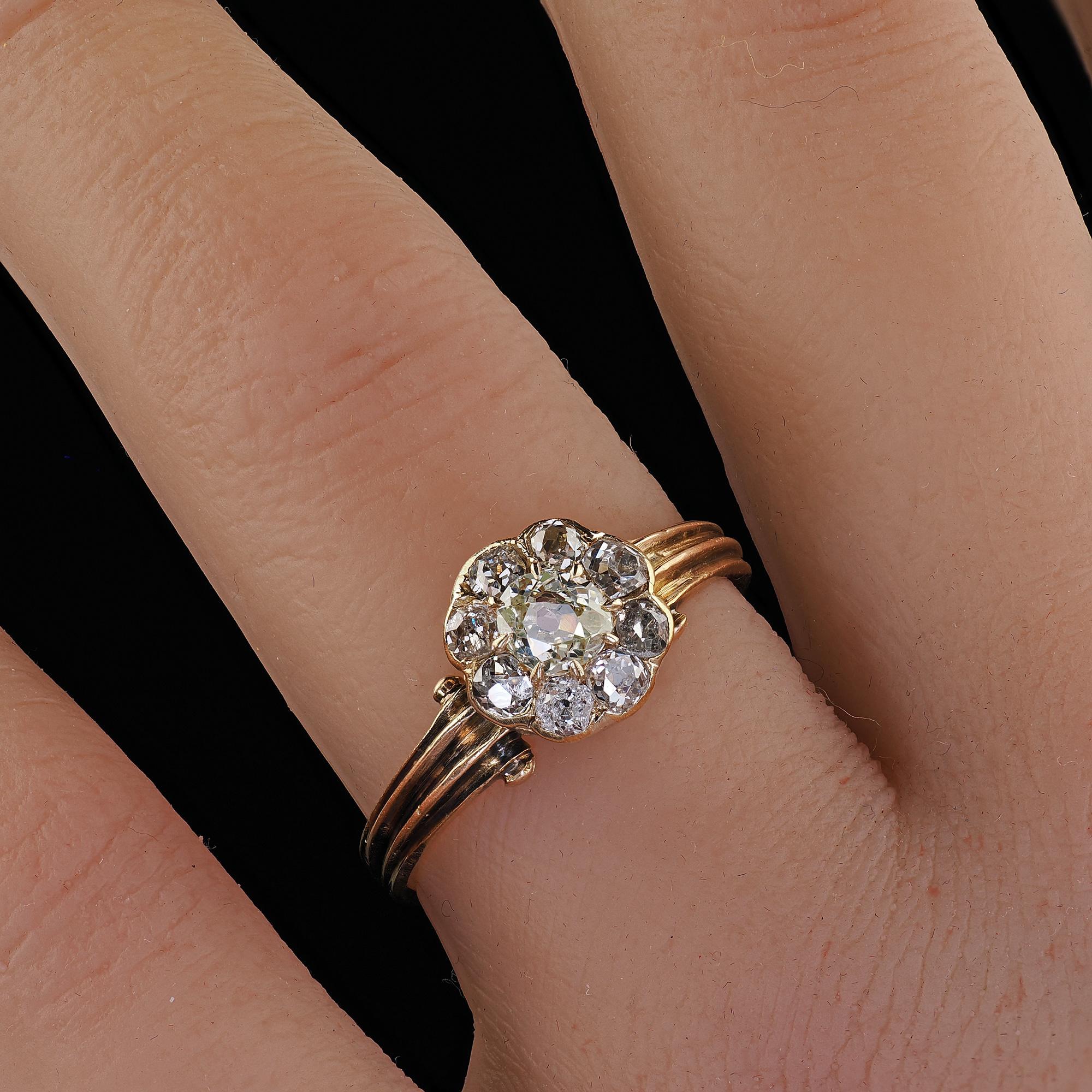 Antique Victorian 14K Yellow Gold Old Mine Diamond Cluster Engagement Ring 5