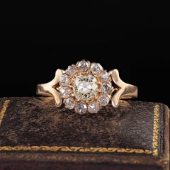 Anello di fidanzamento vittoriano antico in oro giallo 14 carati con diamanti Old Mine