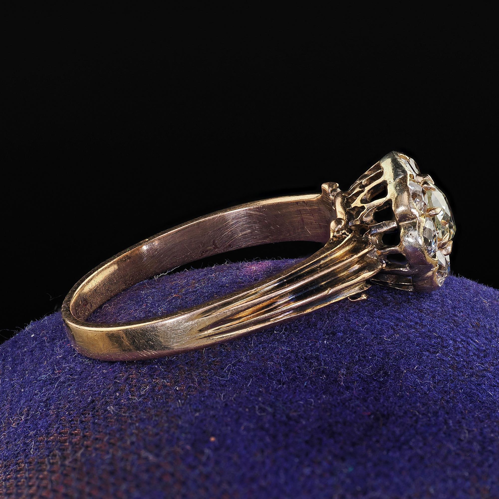 Women's Antique Victorian 14K Yellow Gold Old Mine Diamond Cluster Engagement Ring
