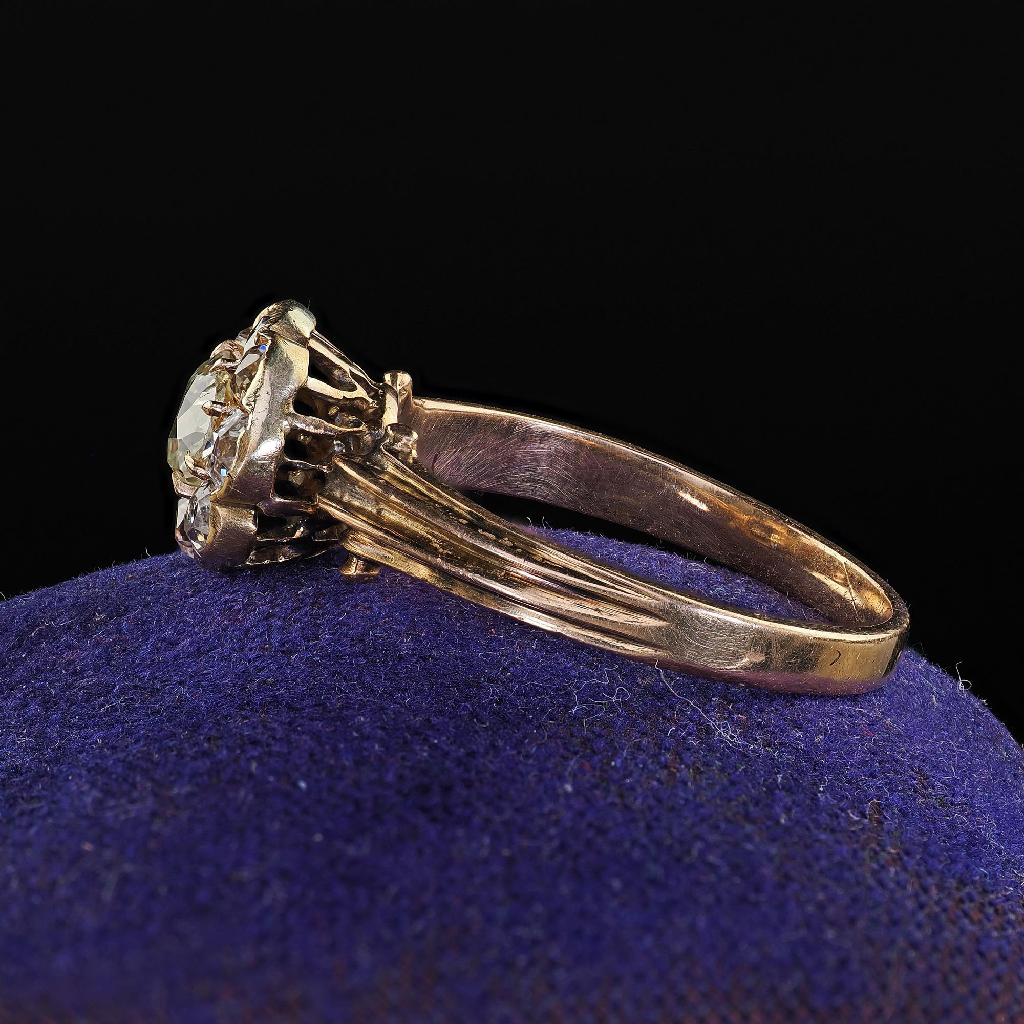 Antique Victorian 14K Yellow Gold Old Mine Diamond Cluster Engagement Ring 1