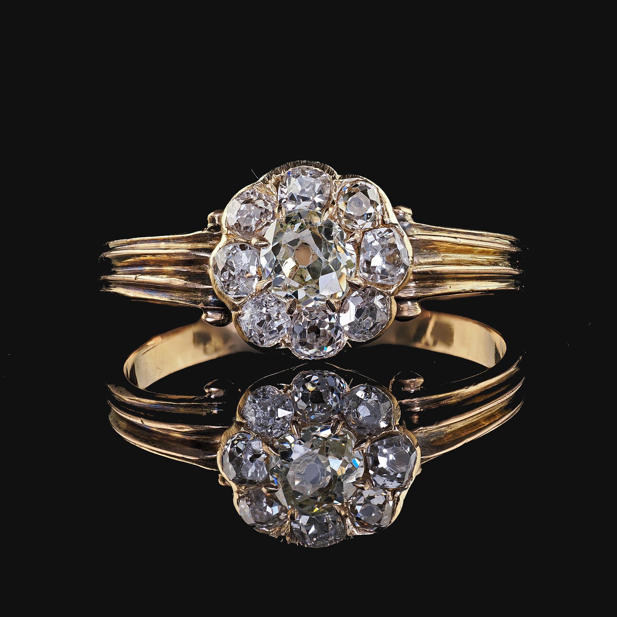 Antique Victorian 14K Yellow Gold Old Mine Diamond Cluster Engagement Ring 2