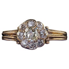 Antique Victorian 14K Yellow Gold Old Mine Diamond Cluster Engagement Ring