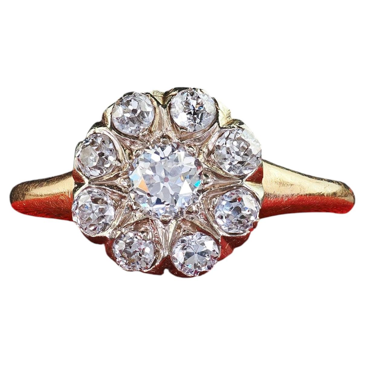 Antique Victorian 14K Yellow Gold Old Mine Diamond Cluster Engagement Ring