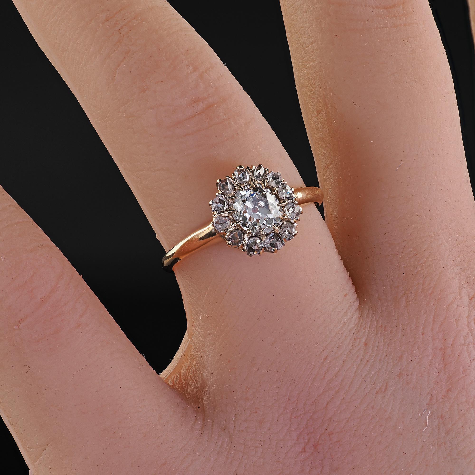 Antico anello di fidanzamento vittoriano in oro giallo 14K con diamanti 