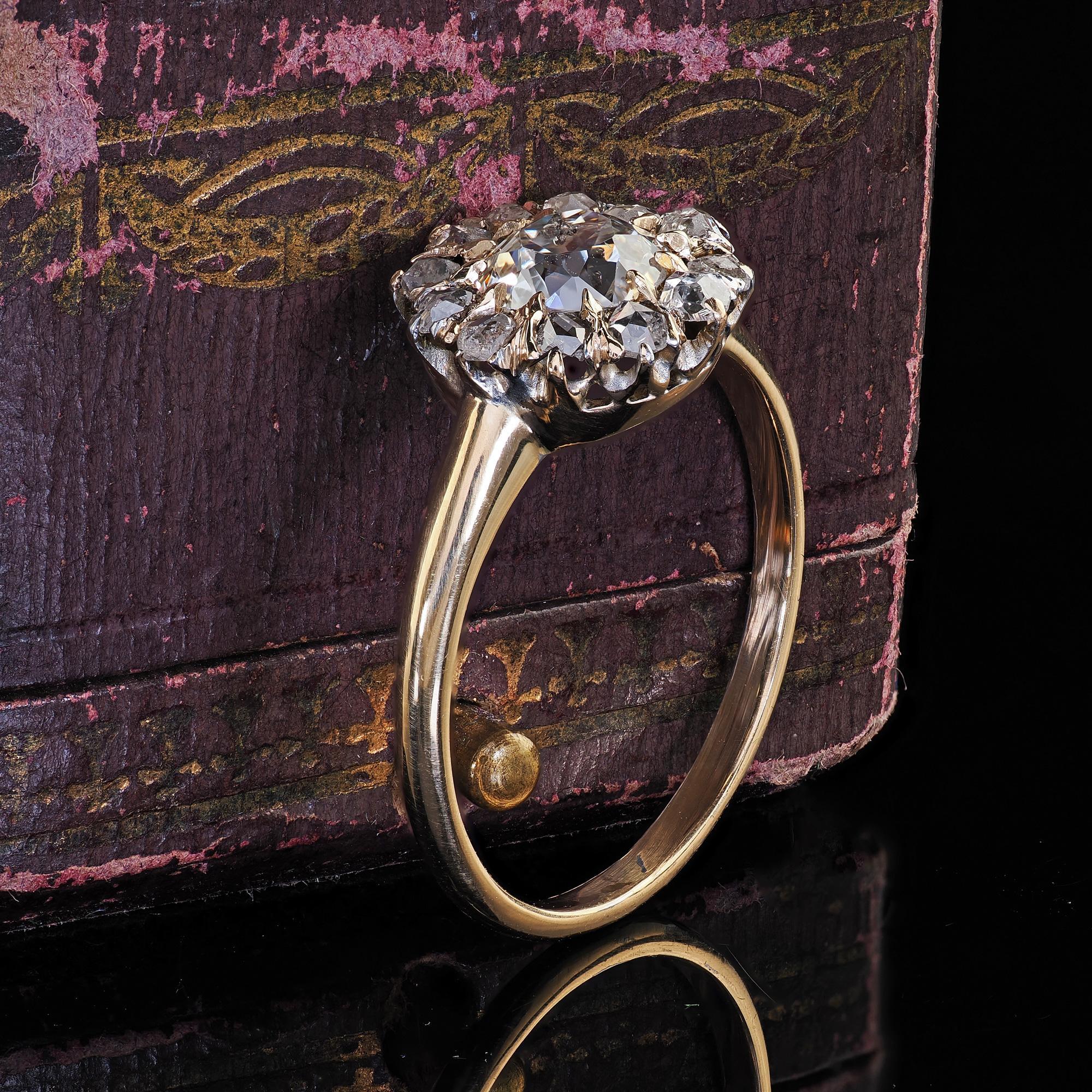 Vittoriano Antico anello di fidanzamento vittoriano in oro giallo 14K con diamanti 