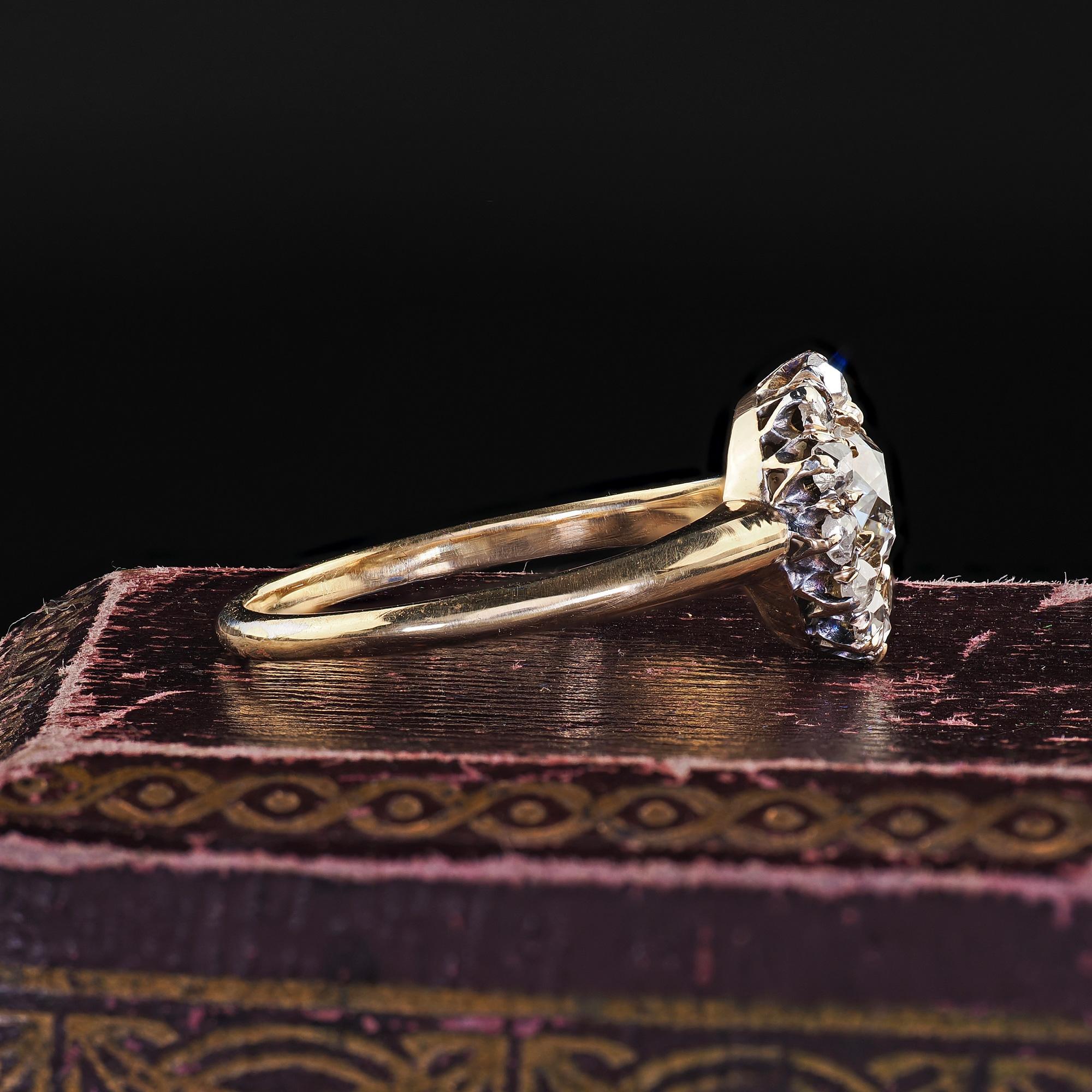 Taglio vecchia miniera Antico anello di fidanzamento vittoriano in oro giallo 14K con diamanti 