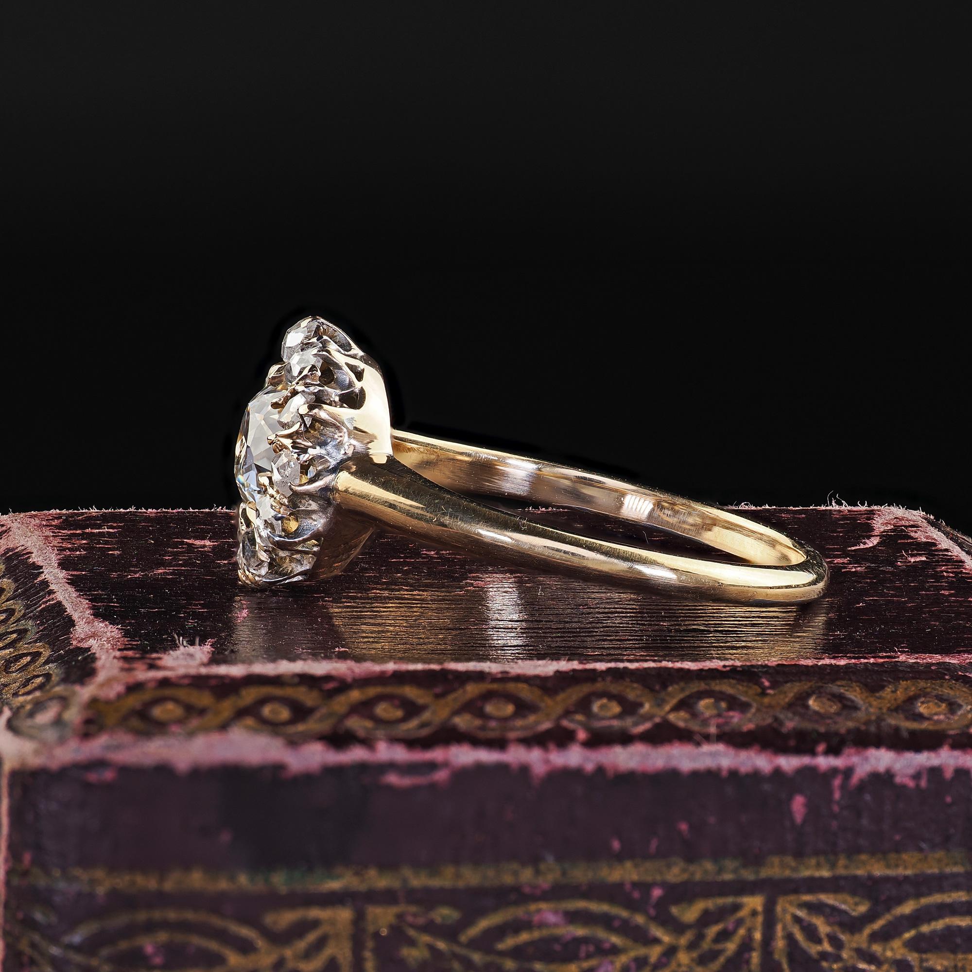 Antico anello di fidanzamento vittoriano in oro giallo 14K con diamanti 