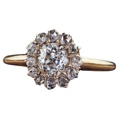 Antique Victorian 14K Yellow Gold Old Mine Diamond Cluster Engagement Ring - GIA