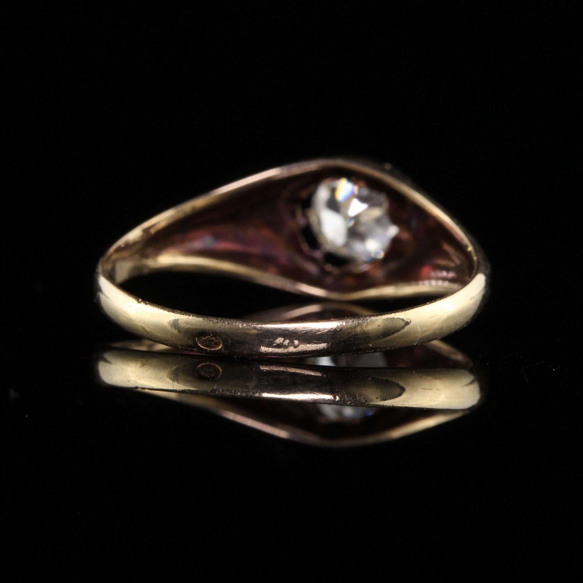 Antique Victorian 14K Yellow Gold Old Mine Diamond Enamel Engagement Ring - GIA 1