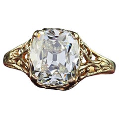 Bague de fiançailles victorienne ancienne en or jaune 14 carats avec diamants taille vieille mine - GIA