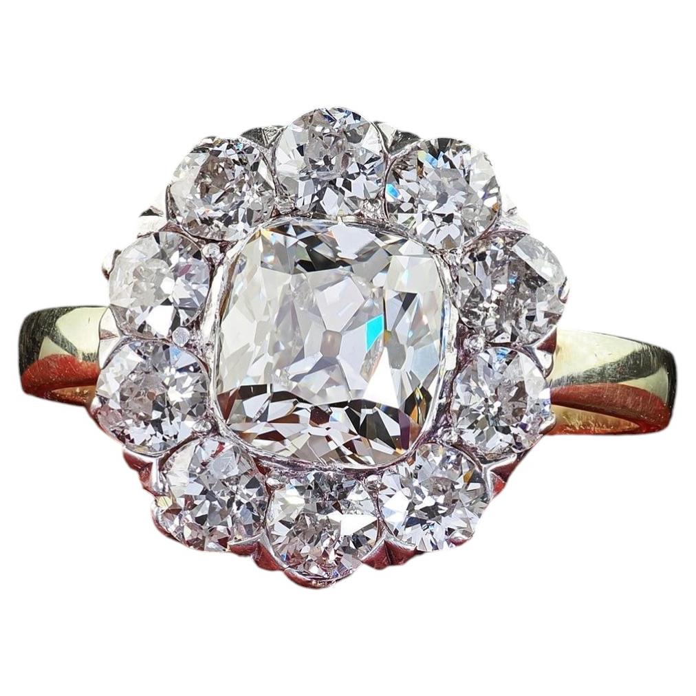 Antique Victorian 14K Yellow Gold Old Mine Diamond Halo Engagement Ring - GIA