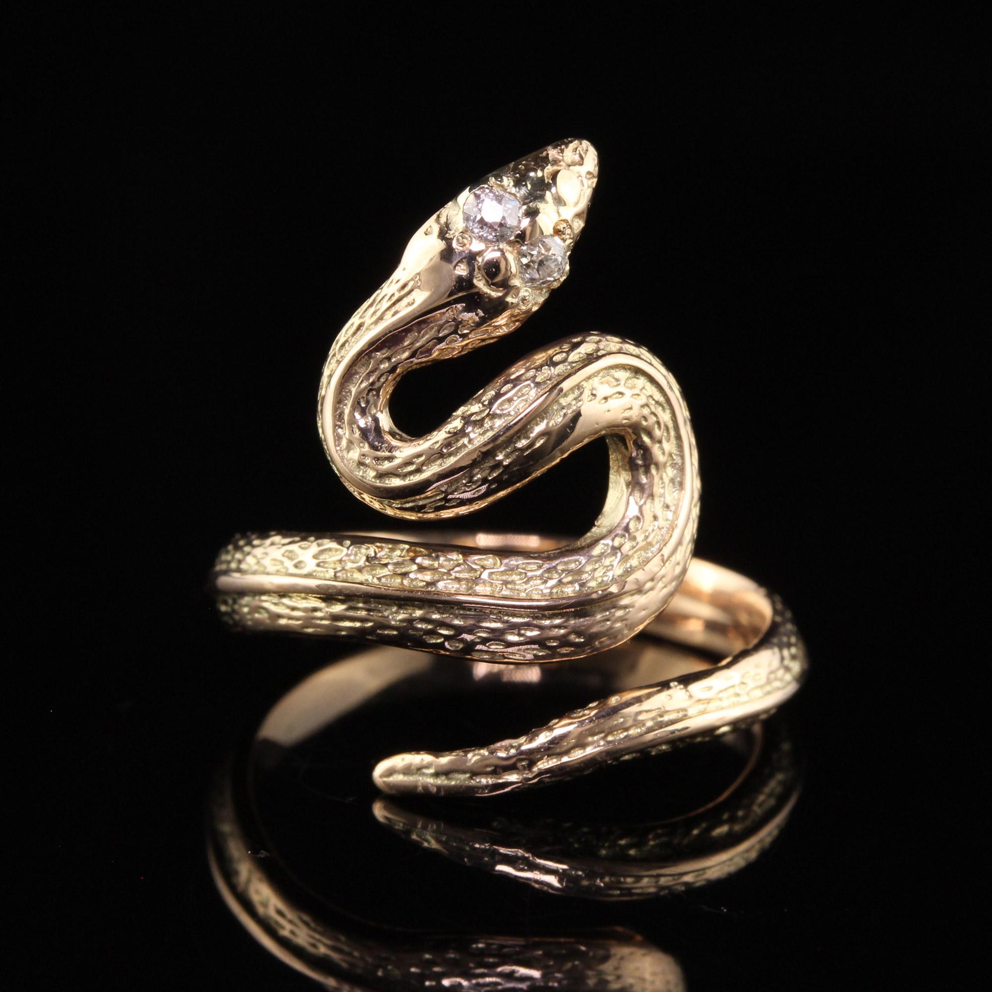 Antique Victorian 14K Yellow Gold Old Mine Diamond Snake Wrap Ring In Good Condition In Great Neck, NY