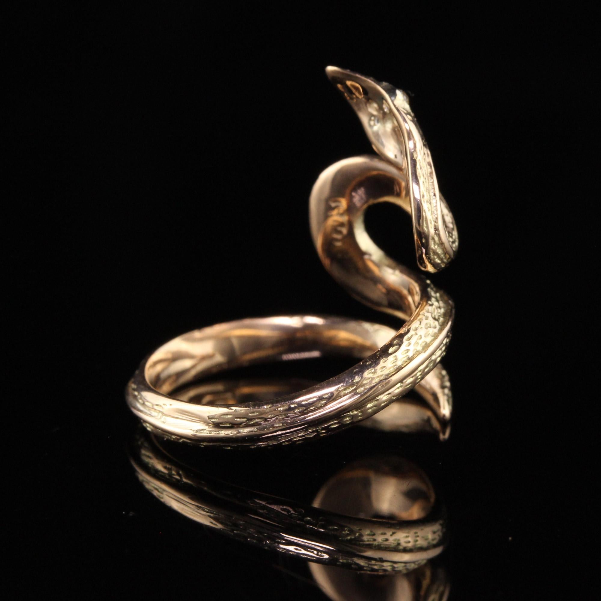 Women's Antique Victorian 14K Yellow Gold Old Mine Diamond Snake Wrap Ring