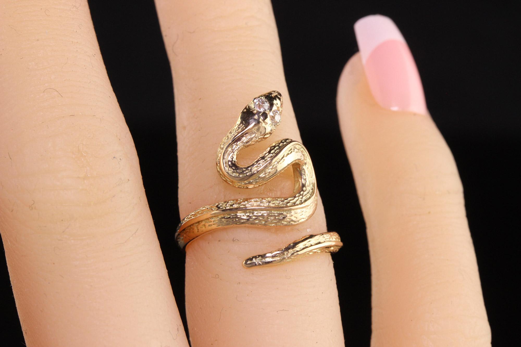 Antique Victorian 14K Yellow Gold Old Mine Diamond Snake Wrap Ring 2
