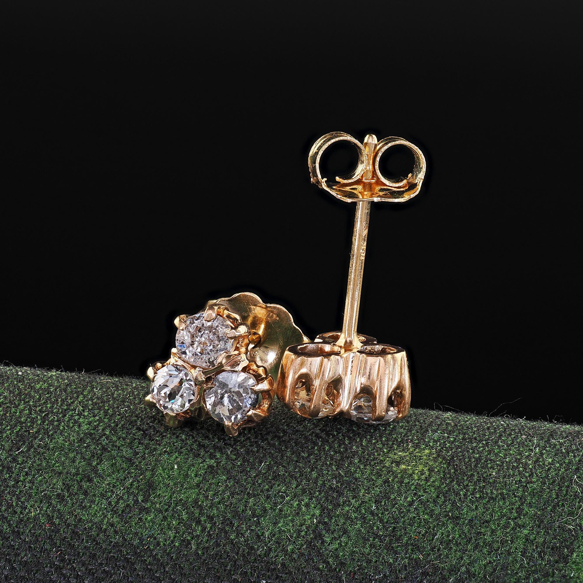 Victorien Boucles d'oreilles anciennes victoriennes en or jaune 14K avec diamants Old Mine en vente