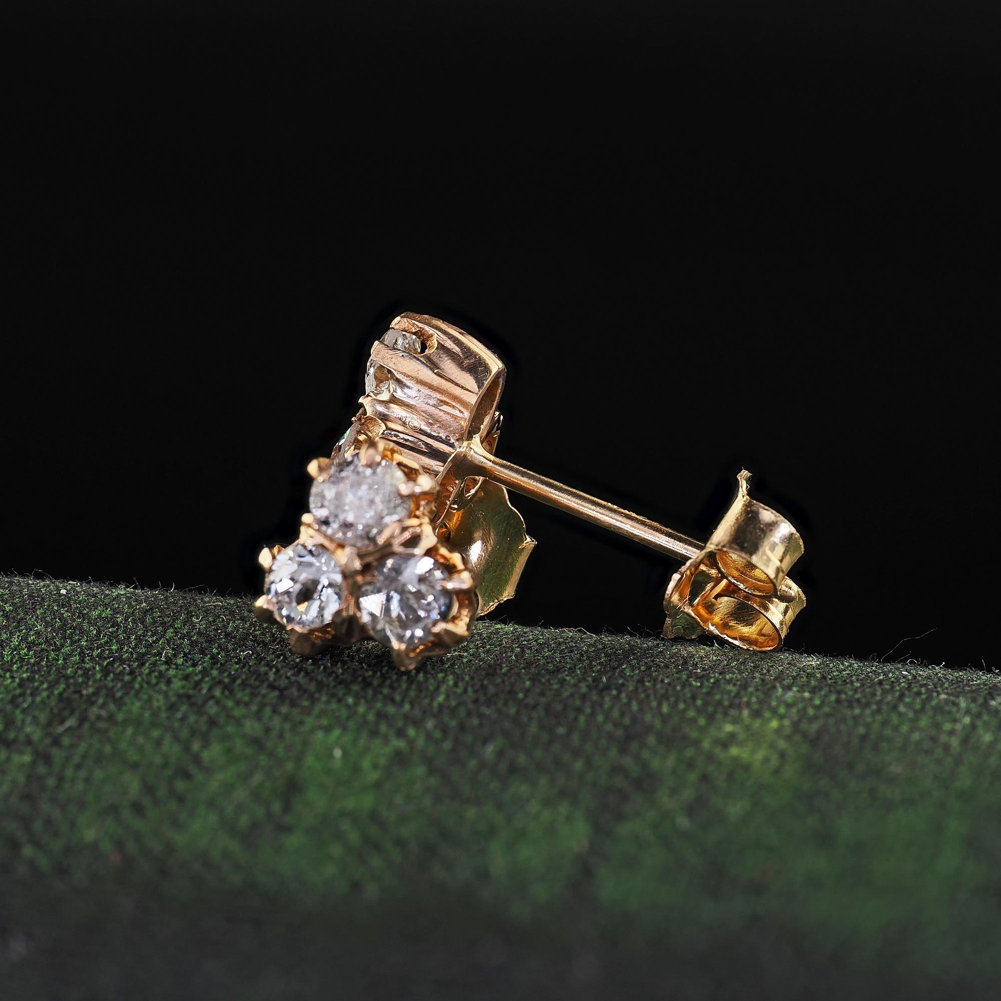 Boucles d'oreilles anciennes victoriennes en or jaune 14K avec diamants Old Mine Pour femmes en vente