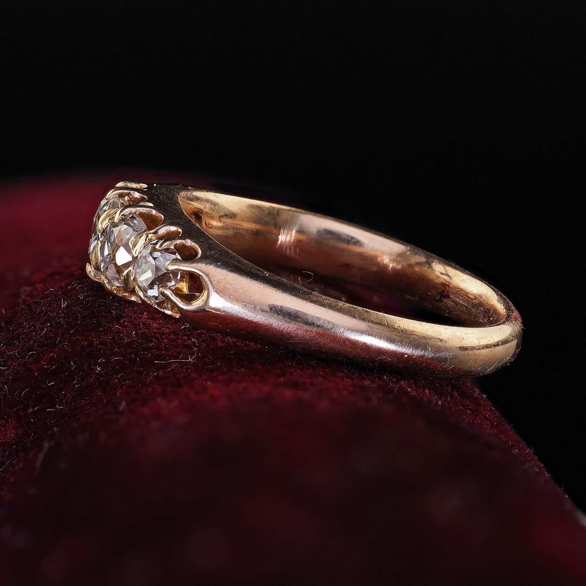 Women's Antique Victorian 14K Yellow Gold Old Mine Five Stone Diamond Band Ring For Sale