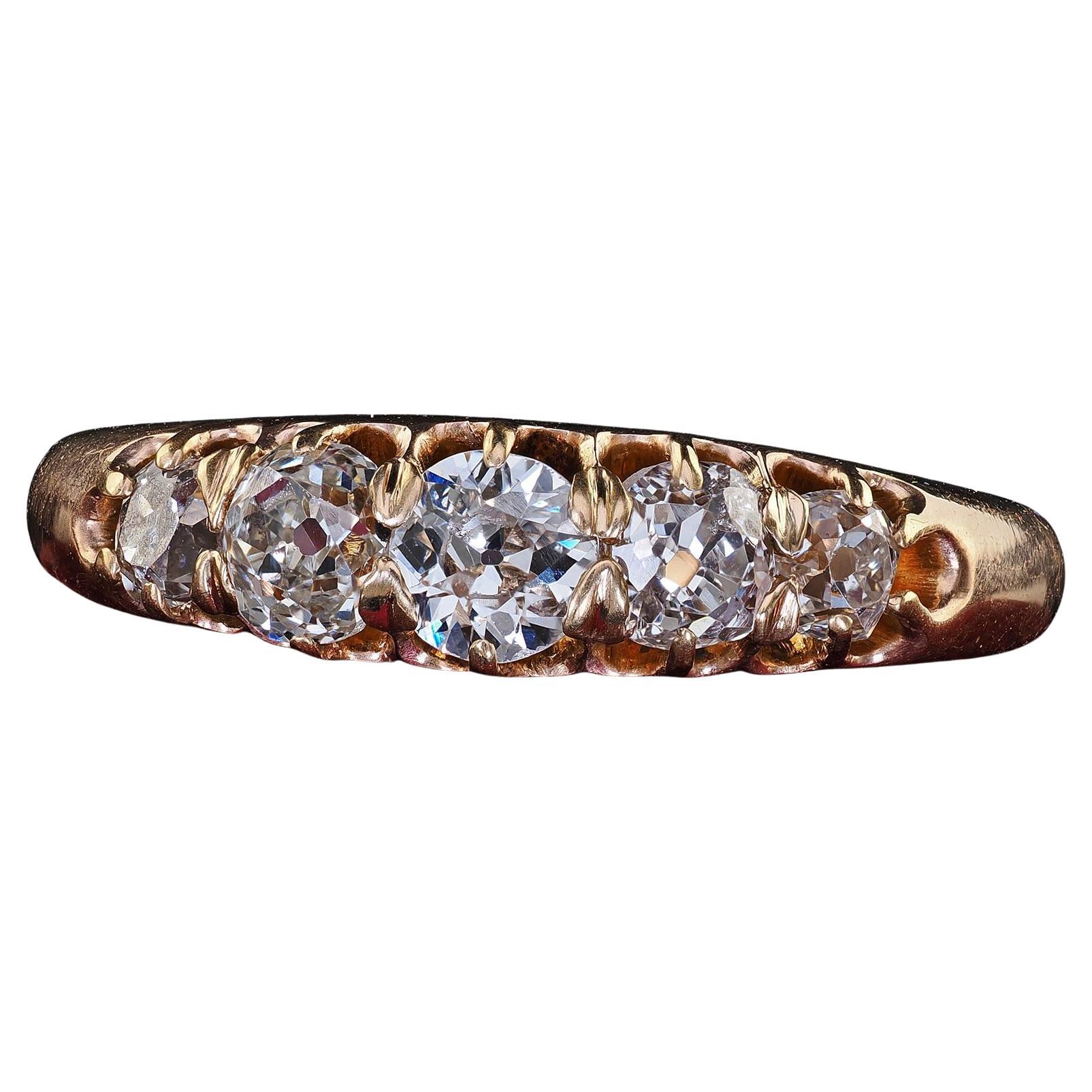 Antique Victorian 14K Yellow Gold Old Mine Five Stone Diamond Band Ring