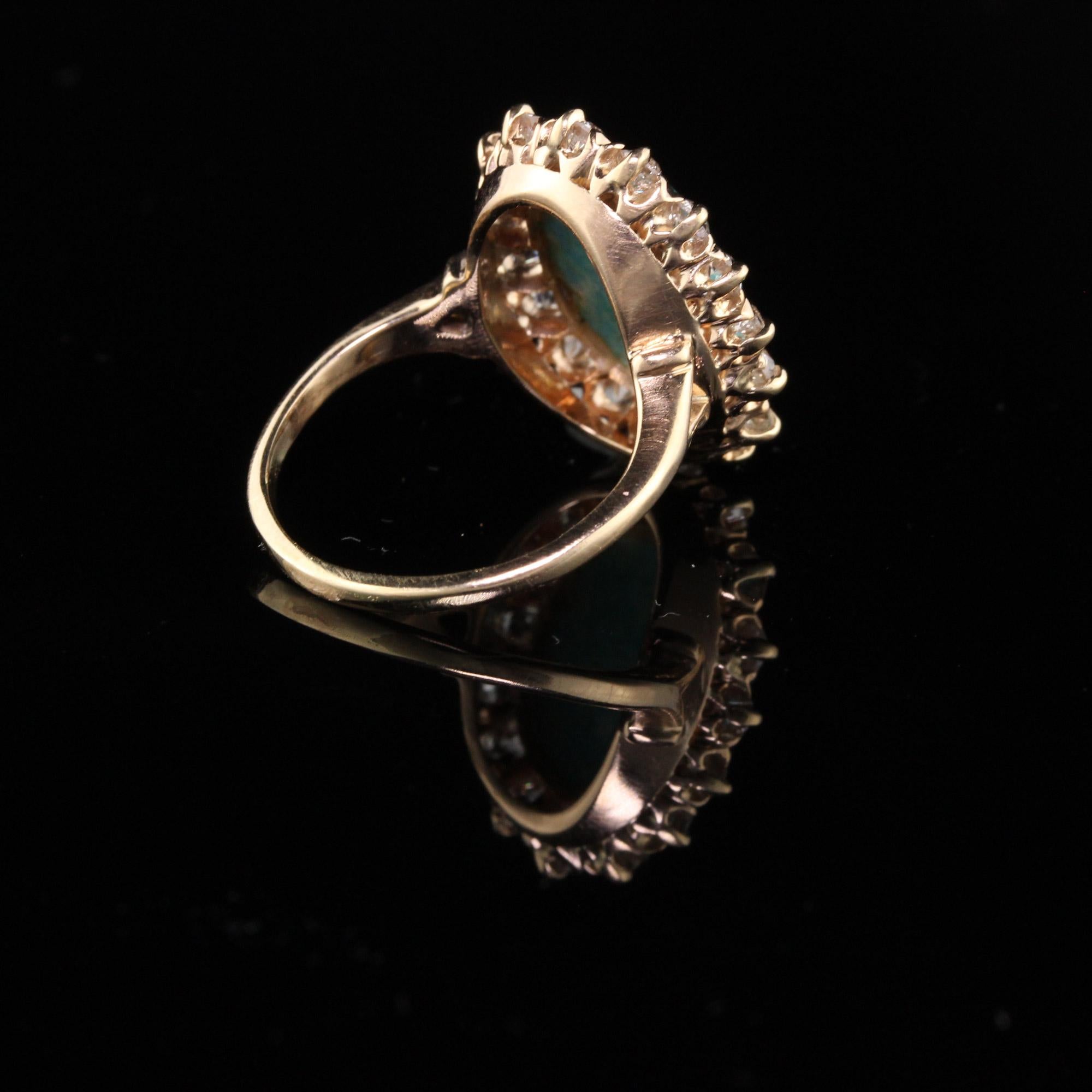 Antique Victorian 14 Karat Yellow Gold Old Miner Cut Diamonds and Turquoise Ring In Good Condition In Great Neck, NY