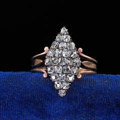 Antique Victorian 14K Yellow Gold Old Peruzzi Cut Diamond Navette Ring