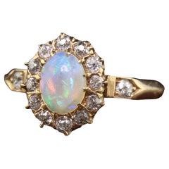 Antique Victorian 14K Yellow Gold Opal and Diamond Engagement Ring