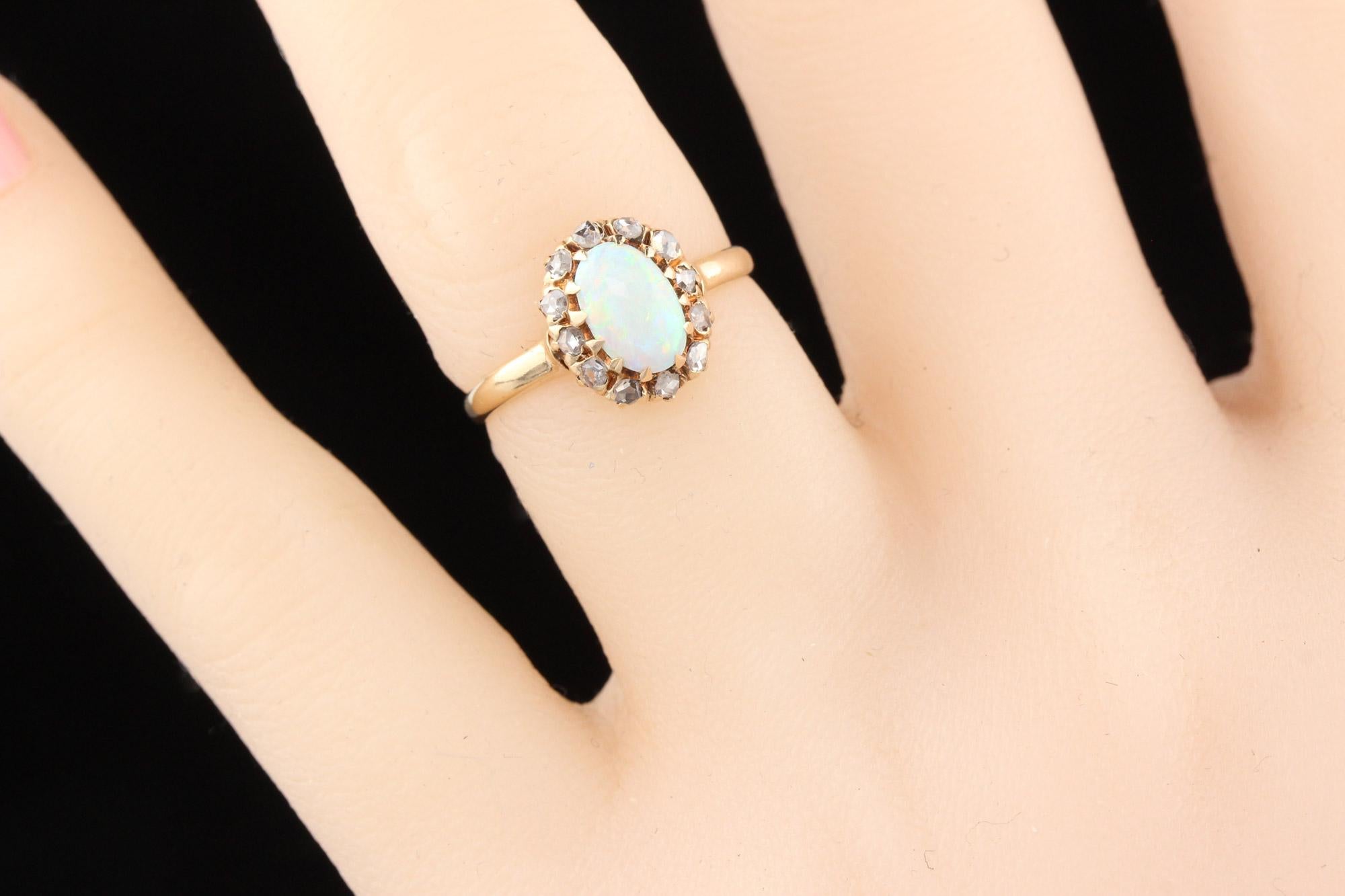 Antique Victorian 14 Karat Yellow Gold Opal and Rose Cut Diamond ...