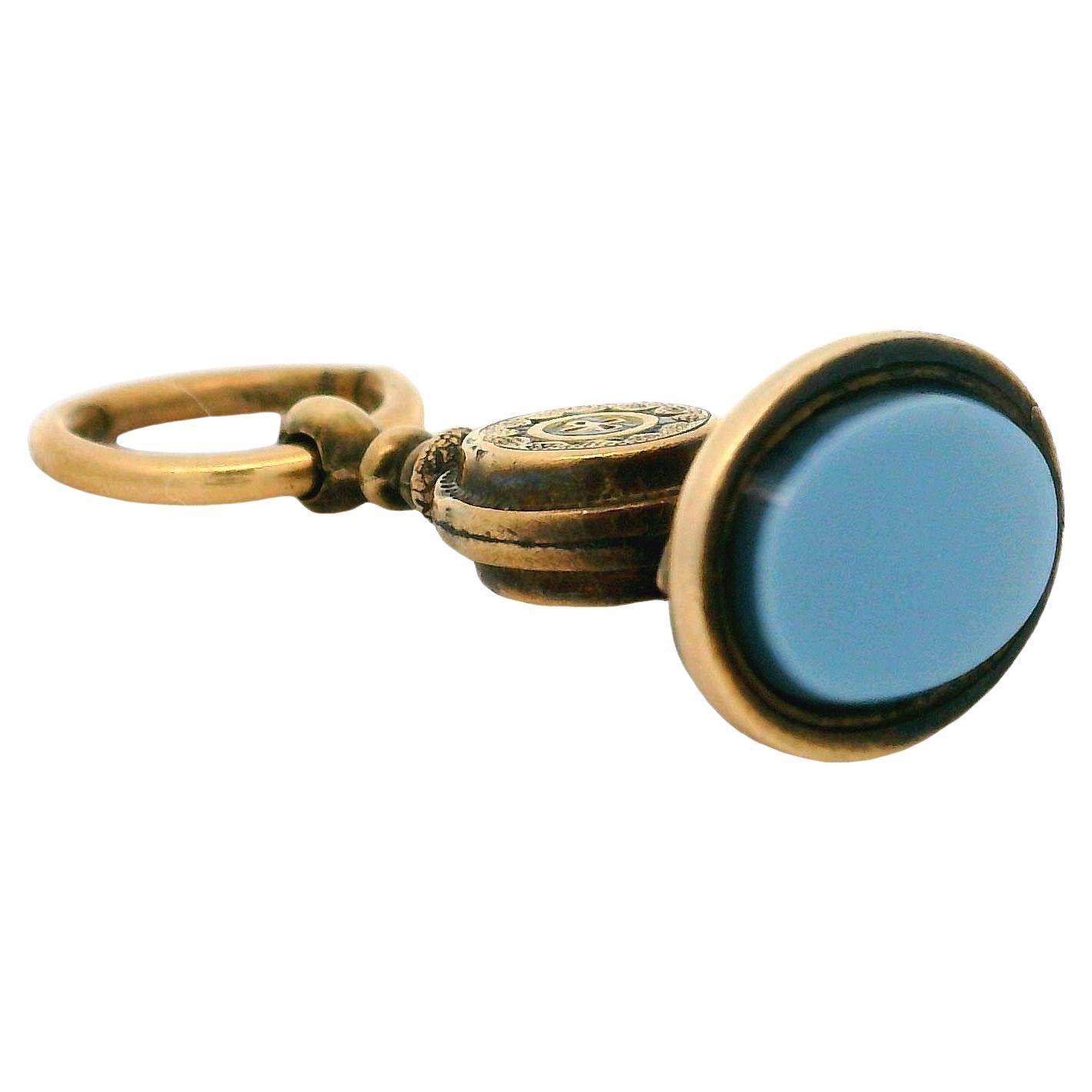 Antique Victorian 14k Yellow Gold Oval Agate Watch Fob Seal Charm