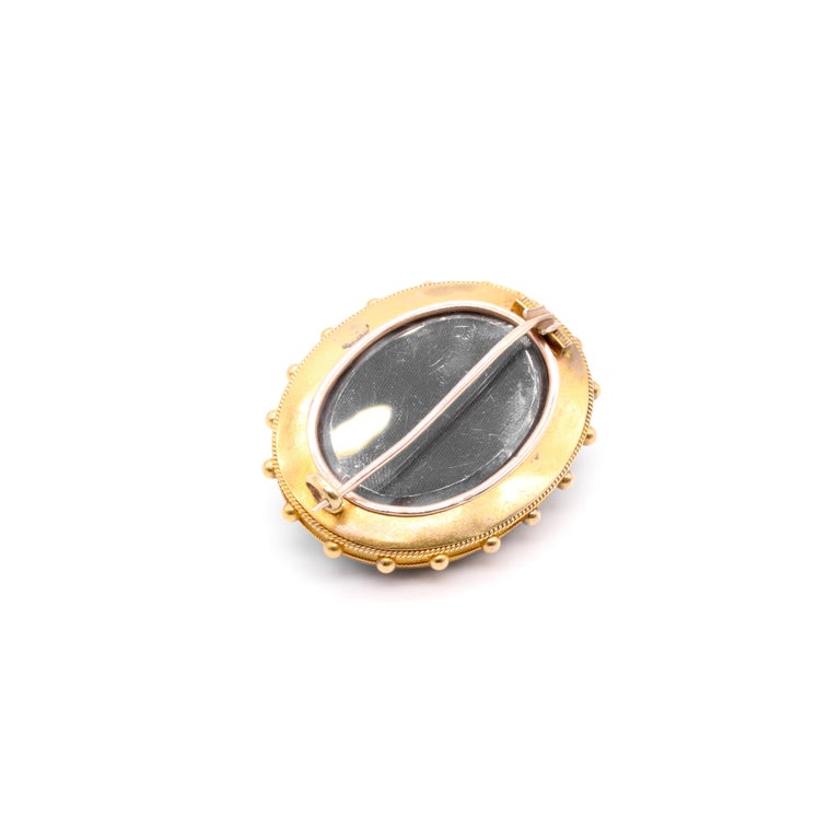 Broche Victorienne Ancienne Or Rose 14k Onyx Et Perle - Style Deuil - Occasion