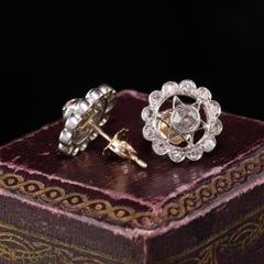 Antique Victorian 14 Karat Yellow Gold Platinum Top Old Cut Diamond Earrings
