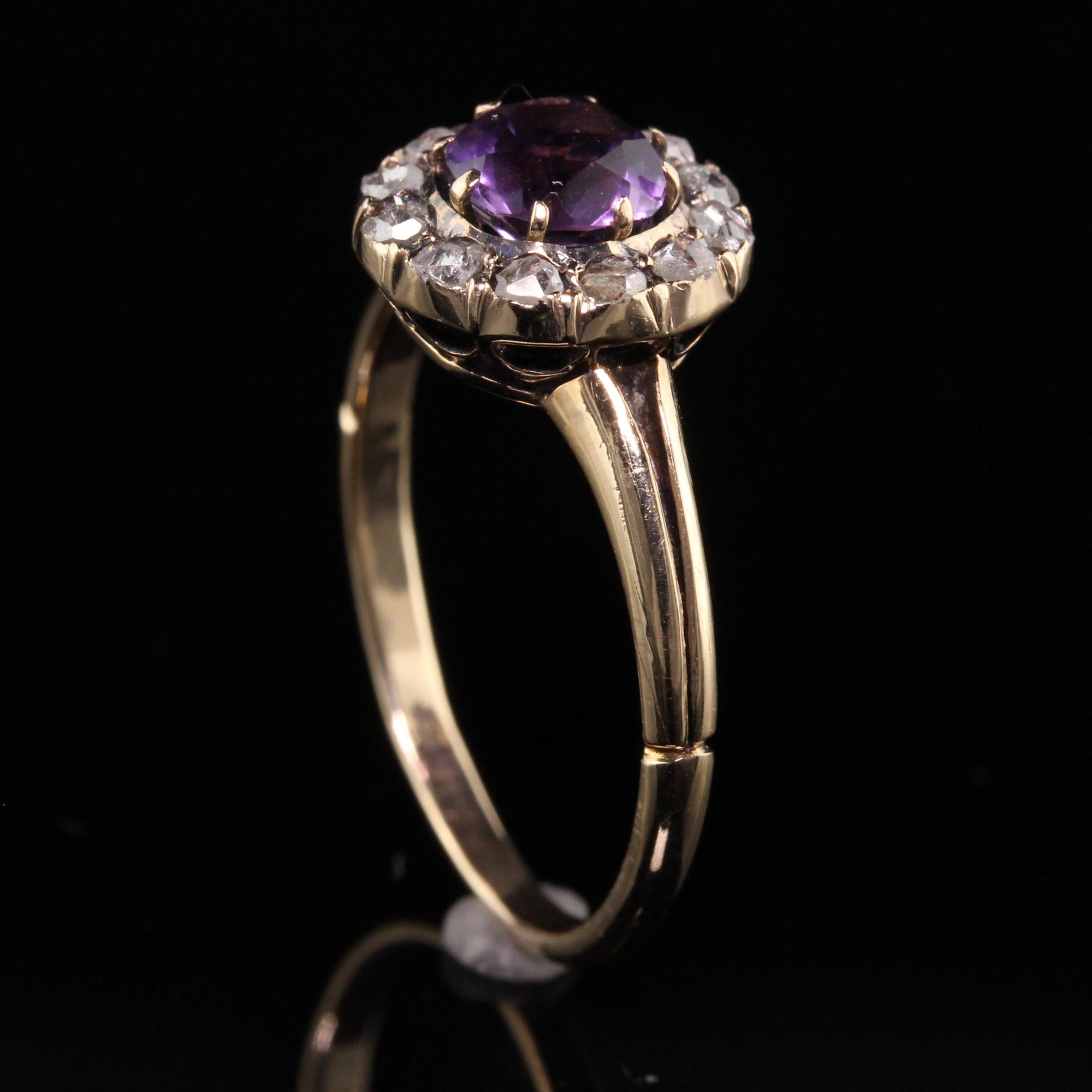 Antique Victorian 14K Yellow Gold Rose Cut Diamond Amethyst Engagement Ring In Good Condition For Sale In Great Neck, NY