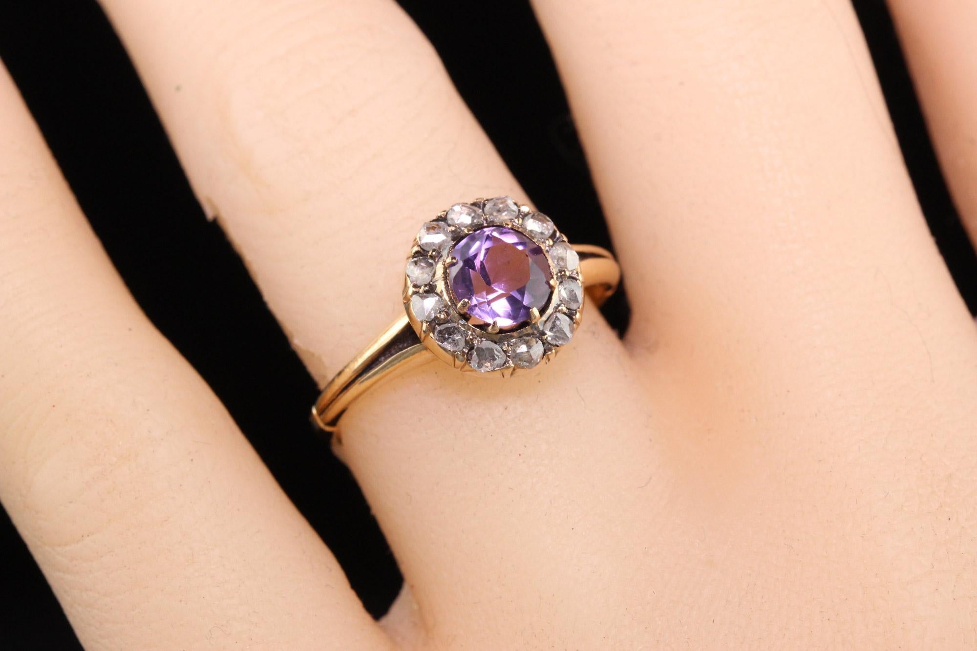 Women's Antique Victorian 14K Yellow Gold Rose Cut Diamond Amethyst Engagement Ring For Sale