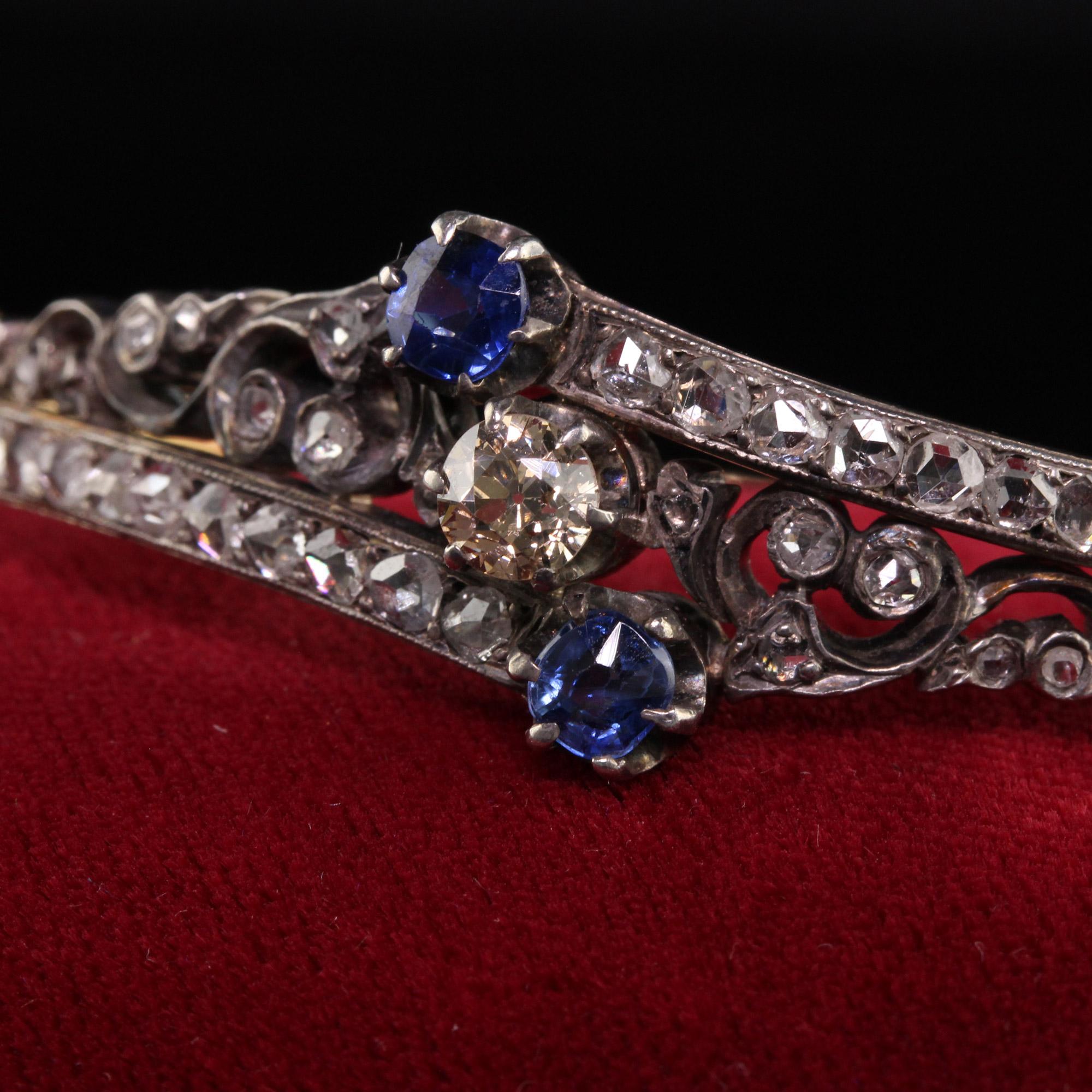 Women's Antique Victorian 14K Yellow Gold Rose Cut Diamond and Sapphire Bangle Bracelet For Sale