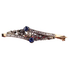 Bracelet jonc victorien ancien en or jaune 14 carats, diamants taille rose et saphirs