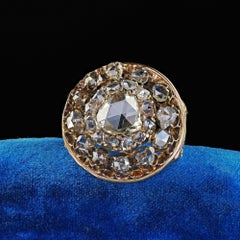 Antique Victorian 14K Yellow Gold Rose Cut Diamond Cluster Cocktail Ring