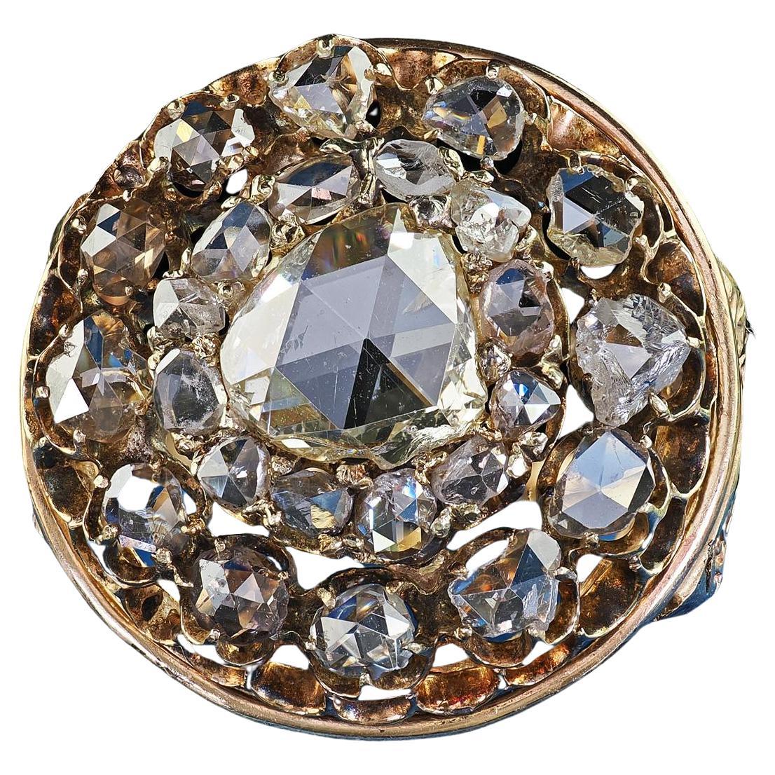 Bague cocktail victorienne ancienne en or jaune 14K à diamants taillés en rose