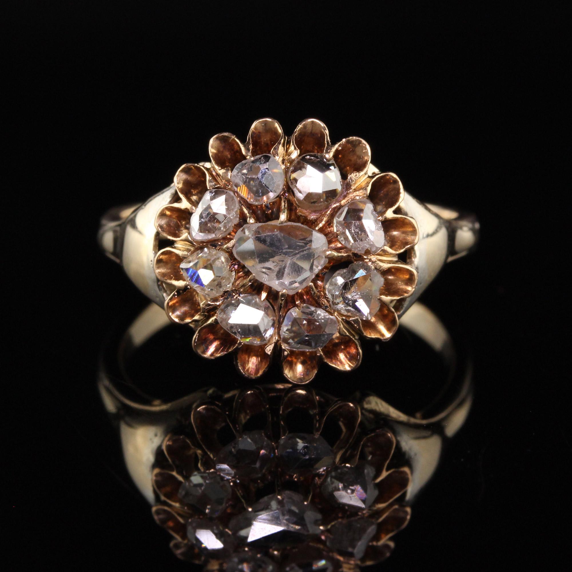 Antique Victorian 14K Yellow Gold Rose Cut Diamond Cluster Ring In Good Condition For Sale In Great Neck, NY