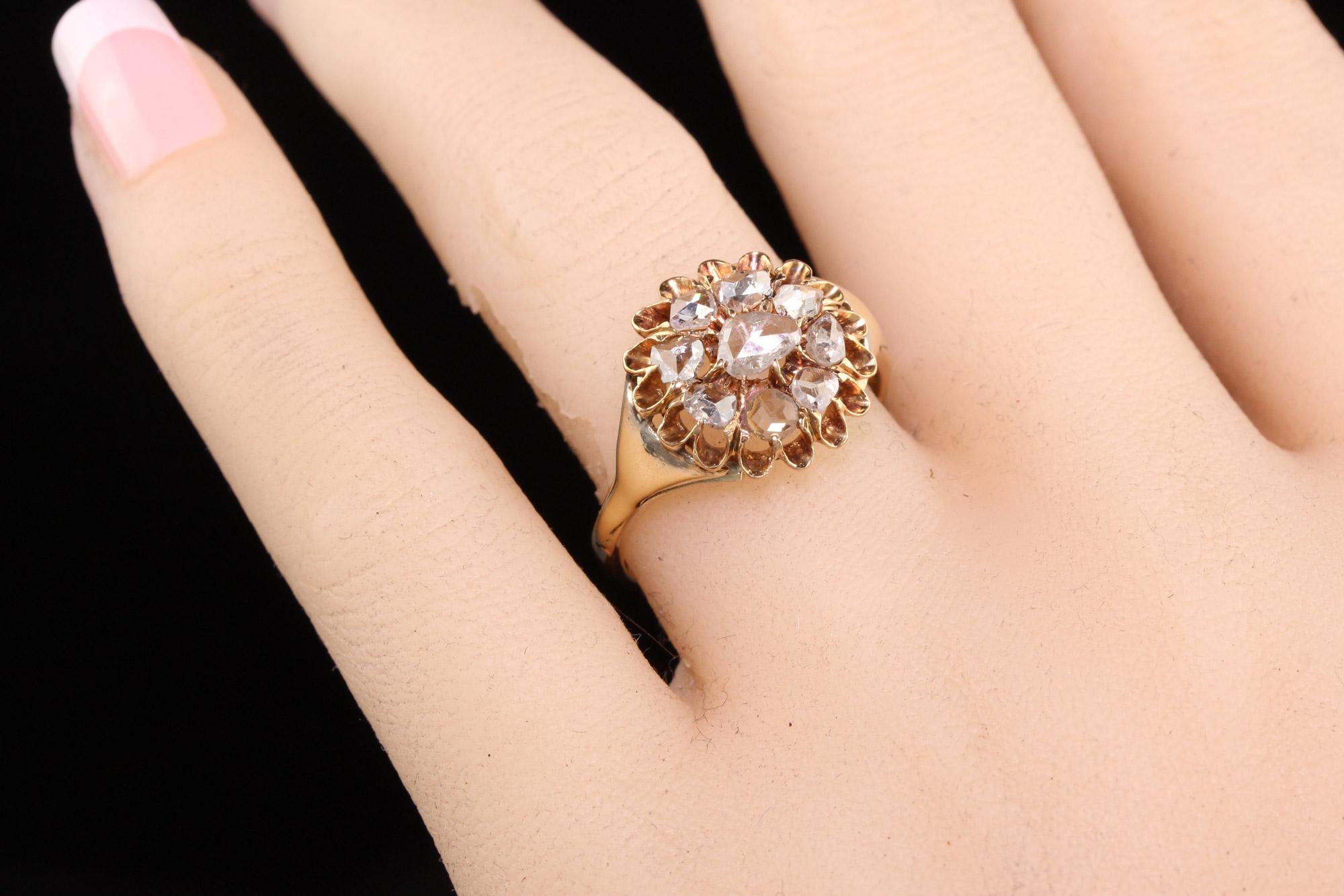 Antique Victorian 14K Yellow Gold Rose Cut Diamond Cluster Ring For Sale 2