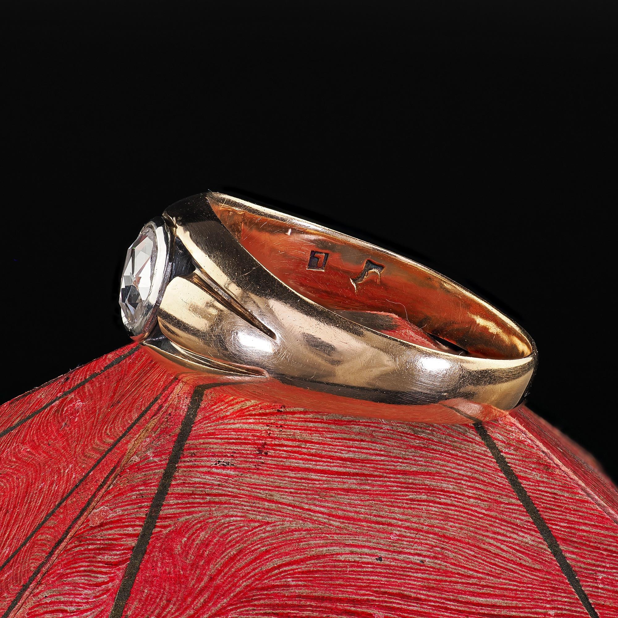 Women's Antique Victorian 14K Yellow Gold Rose Cut Diamond Engagement Ring For Sale