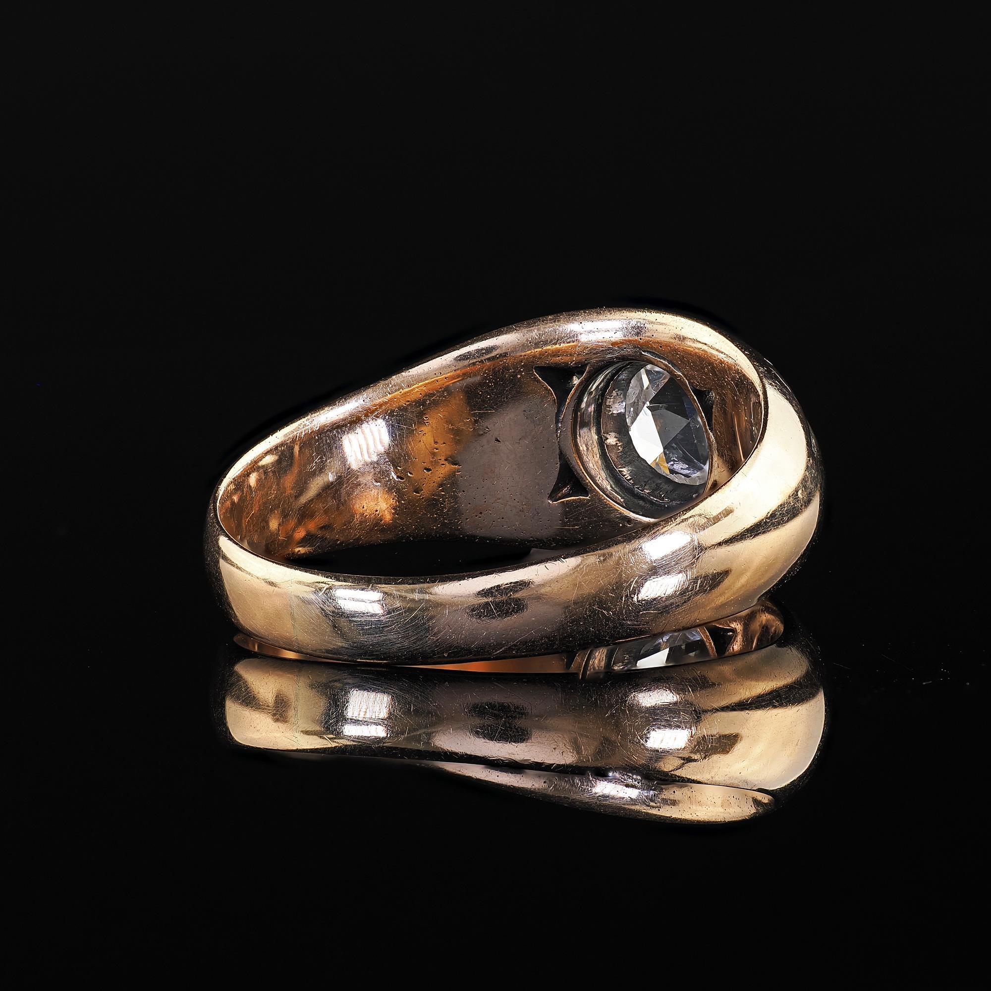 Antique Victorian 14K Yellow Gold Rose Cut Diamond Engagement Ring For Sale 3