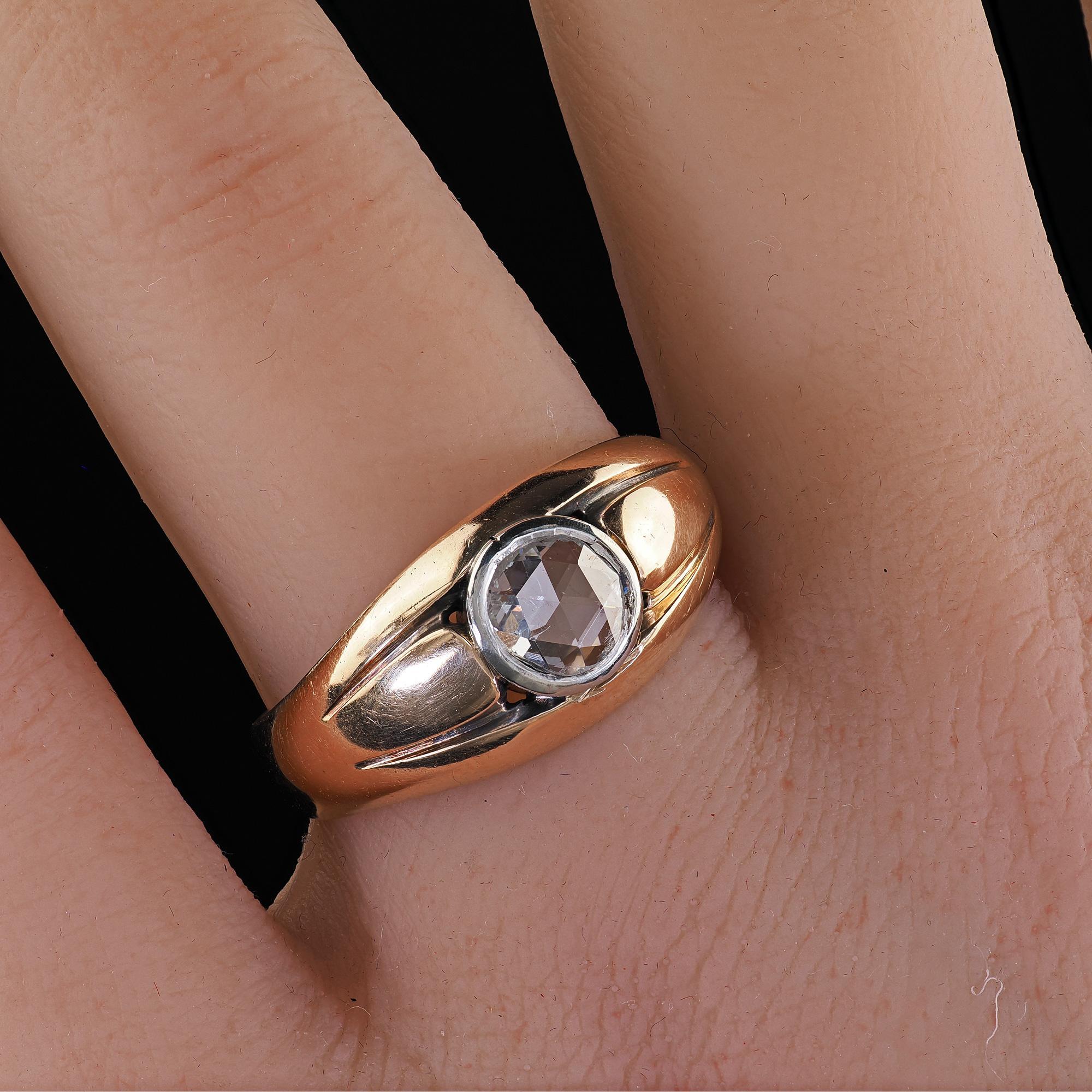 Antique Victorian 14K Yellow Gold Rose Cut Diamond Engagement Ring For Sale 5