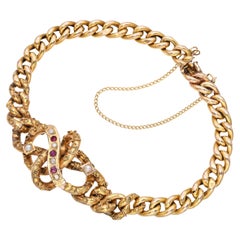 Antique Victorian 14k Yellow Gold Ruby and Pearl Link Bracelet